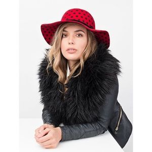 CELINE POLKA DOT FLOPPY WOOL HAT VELVET BELT